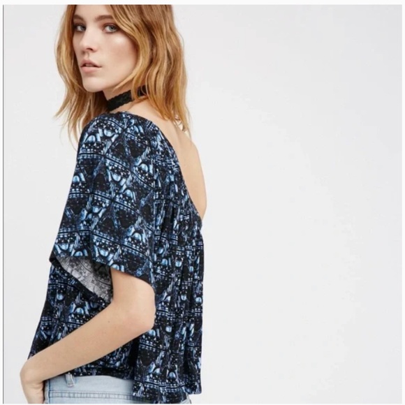 Free People Bohemian Blues One Shoulder Top Blue XS - Picture 2 of 4